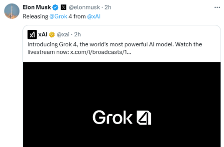 일론 머스크의 xAI, '그록4' 공식 출시…주요 벤치마크서 경쟁사 압도