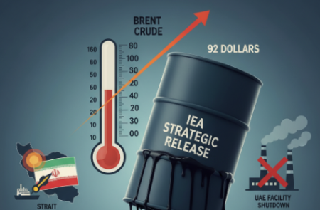 IEA 4억 배럴 '역대급' 방출 카드에도 시장은 냉담… 브렌트유 92달러 육박