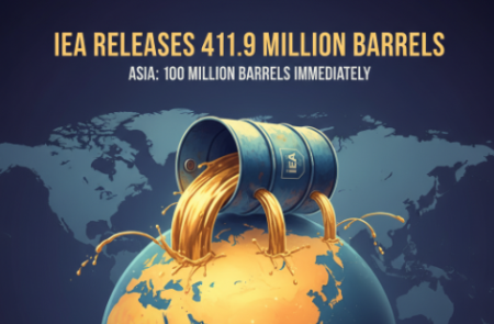 IEA, 사상 최대 약 4억만 배럴 비축유 방출… 아시아 배정 물량 1억 배럴 즉각 방출