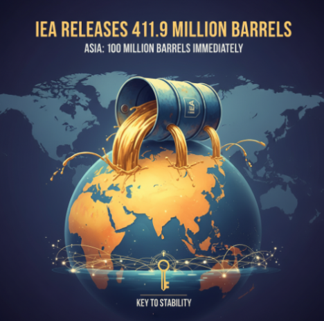 IEA, 사상 최대 약 4억만 배럴 비축유 방출… 아시아 배정 물량 1억 배럴 즉각 방출
