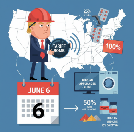 트럼프, 철강 파생품 25%·의약품 100% 관세 부과… 韓 가전 수출 '비상'