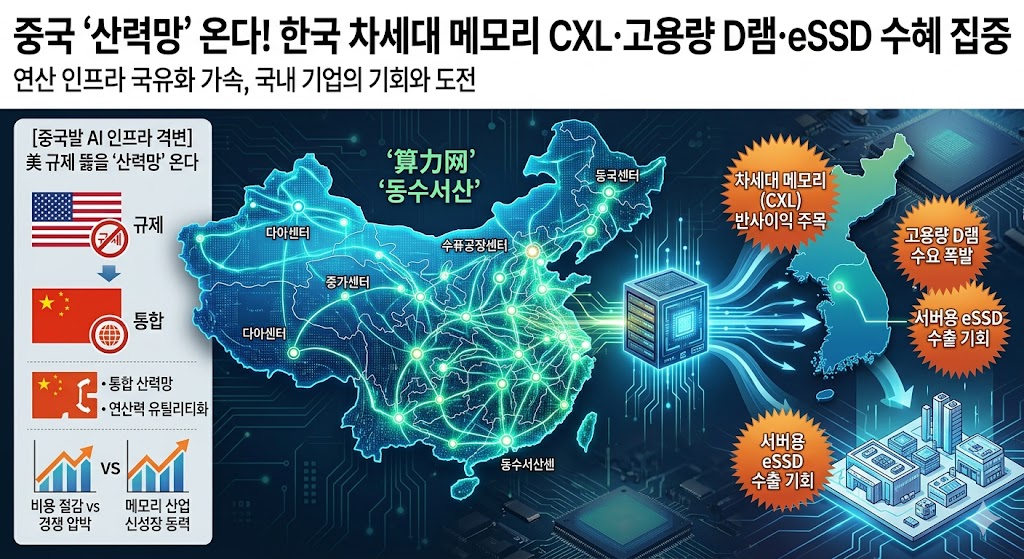 중국 AI 인프라 격변 美 규제 뚫을 '산력망' 온다…韓 고용량 메모리·CXL 반사이익 주목